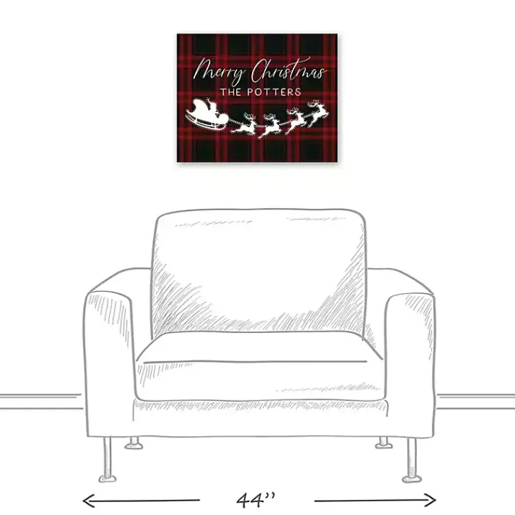 Christmas Art & Wall Decor>Kirklands Home Personalized Plaid Santa Sleigh Canvas Wall Plaque