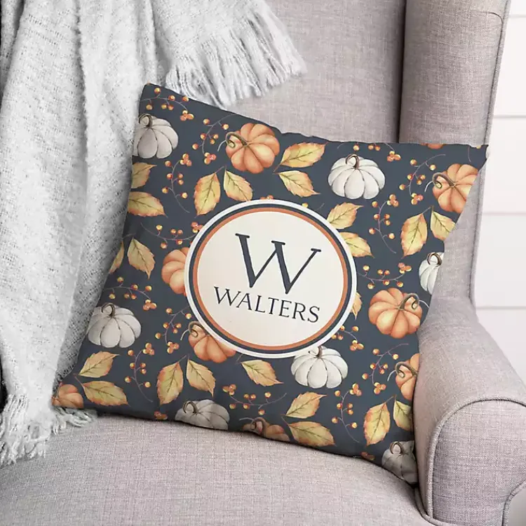 Fall>Kirklands Home Personalized Pumpkin & Leaves Monogram Pillow
