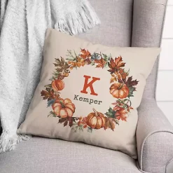 Fall>Kirklands Home Personalized Pumpkin Wreath Indoor/Outdoor Pillow Orange