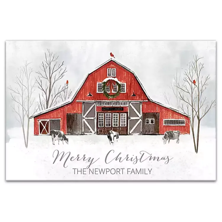 Christmas Art & Wall Decor>Kirklands Home Personalized Red Holiday Barn Canvas Art Print