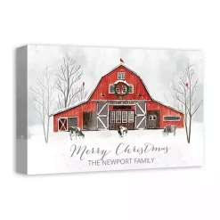 Christmas Art & Wall Decor>Kirklands Home Personalized Red Holiday Barn Canvas Art Print