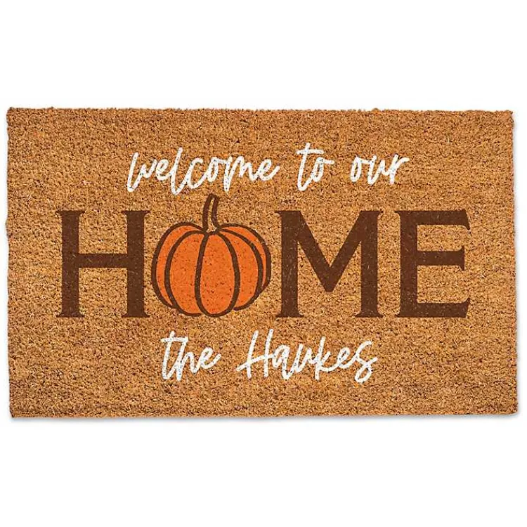 Fall>Kirklands Home Personalized Welcome to Our Home Pumpkin Doormat Brown