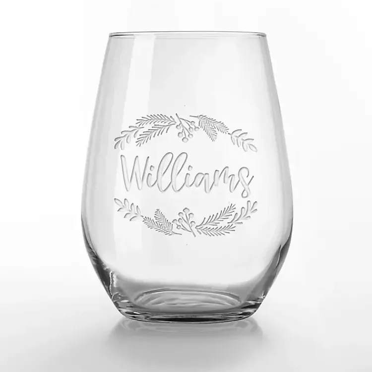 Christmas Dining & Entertaining>Kirklands Home Personalized Wreath Etched Wine Glasses, Set of 2 Clear