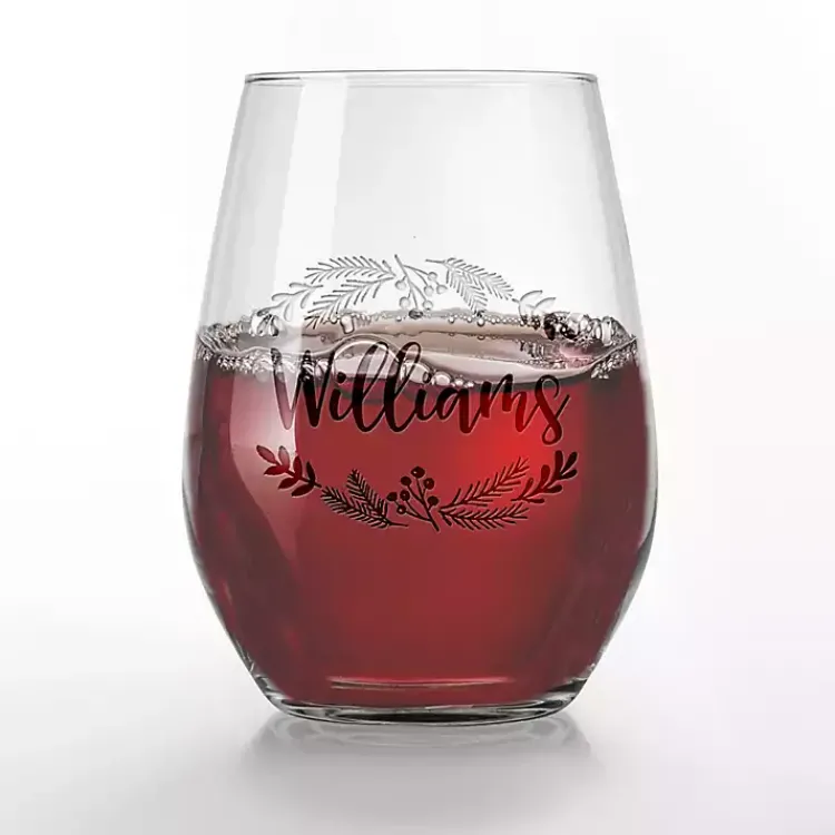 Christmas Dining & Entertaining>Kirklands Home Personalized Wreath Etched Wine Glasses, Set of 2 Clear
