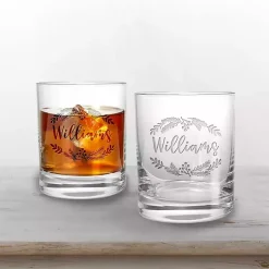 Christmas Dining & Entertaining>Kirklands Home Personalized Wreath Whiskey Glasses, Set of 2 Clear