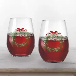 Christmas Dining & Entertaining>Kirklands Home Personalized Wreath Wine Glasses, Set of 2