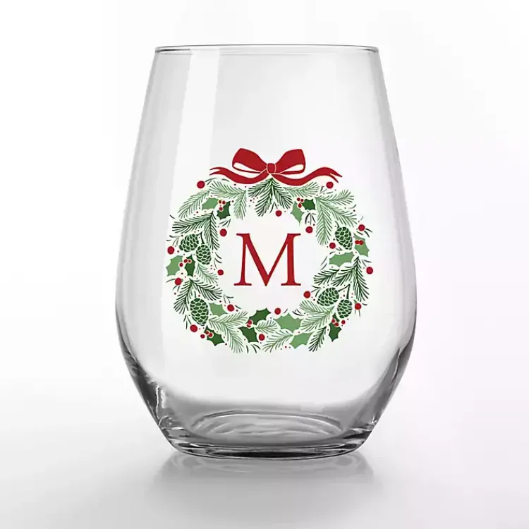 Christmas Dining & Entertaining>Kirklands Home Personalized Wreath Wine Glasses, Set of 2