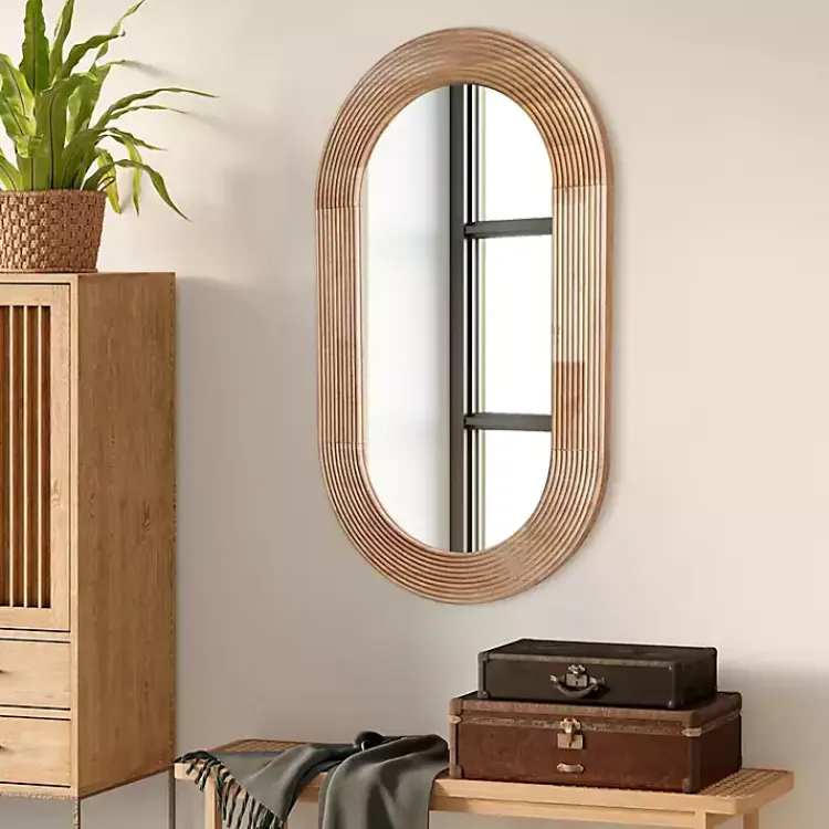 Kirklands Home Pill Capsule Oval Shaped Wood Wall Mirror