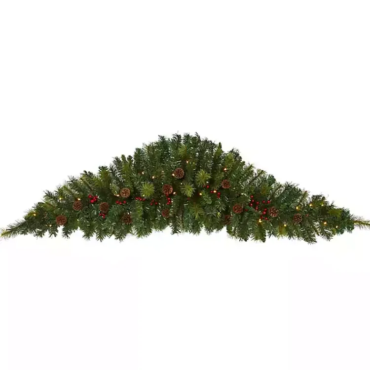Christmas Wreaths>Kirklands Home Pine and Berry LED Swag Green