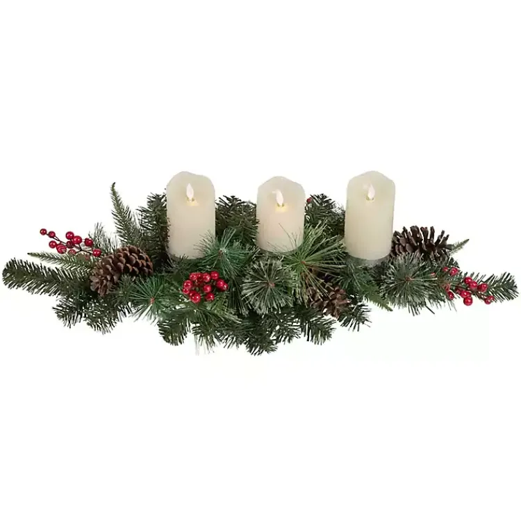 Christmas Centerpieces>Kirklands Home Pine and Berry Pillar Candle Centerpiece Green