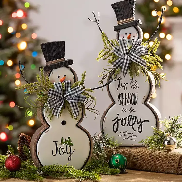 Christmas Decorations>Kirklands Home Pine Greeting Snowman Figurines, Set of 2