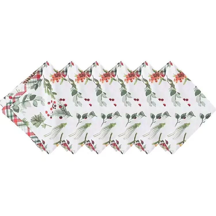 Christmas Dining & Entertaining>Kirklands Home Pinecone and Plaid Reversible Napkins, Set of 6