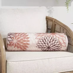 Kirklands Home and Beige Floral Outdoor Bolster Pillow Pink Best