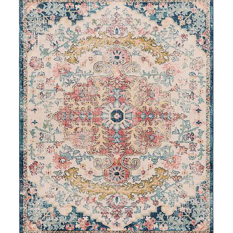 Kirklands Home Pink and Blue Traditional Medallion Area Rug, 8x12