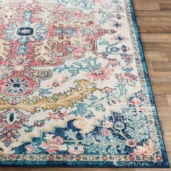 Kirklands Home Pink and Blue Traditional Medallion Area Rug, 8x12