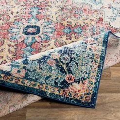 Kirklands Home Pink and Blue Traditional Medallion Area Rug, 8x12
