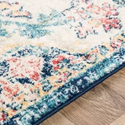 Kirklands Home Pink and Blue Traditional Medallion Area Rug, 8x12