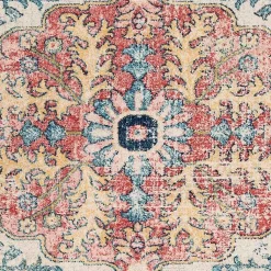 Kirklands Home Pink and Blue Traditional Medallion Area Rug, 8x12