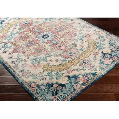 Kirklands Home Pink and Blue Traditional Medallion Area Rug, 8x12
