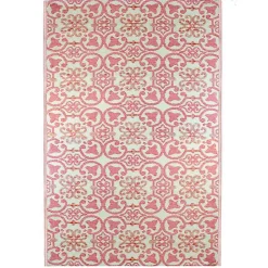 Kirklands Home Pink and Cream Floral Tile Outdoor Area Rug, 4x6 Clearance