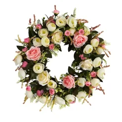 Wreaths>Kirklands Home Pink and Ivory Roses Wreath