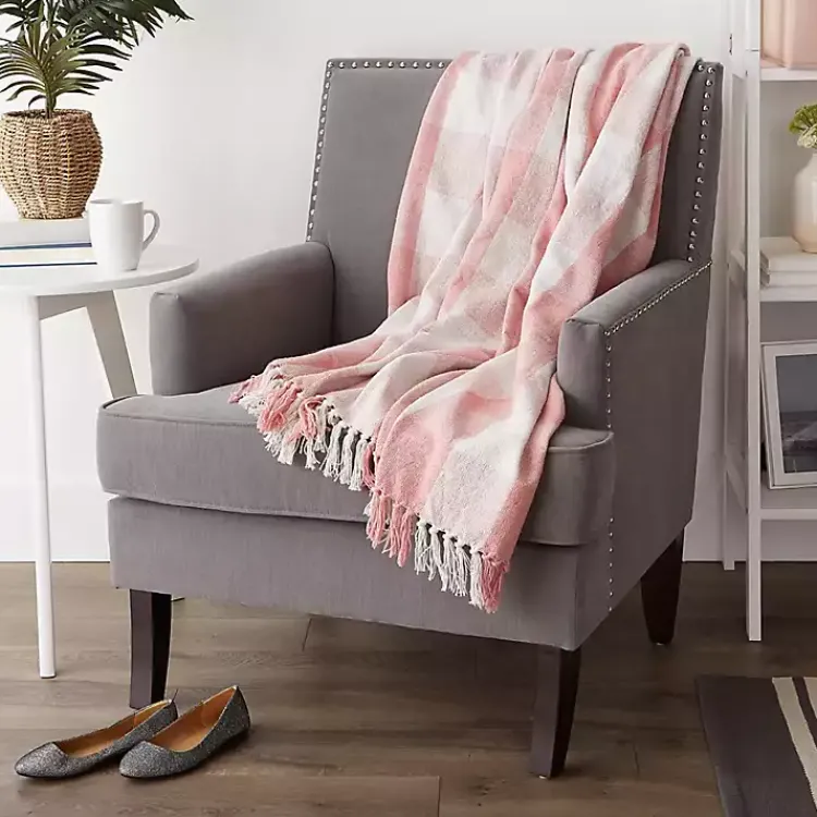 Blankets & Throws>Kirklands Home Pink and White Buffalo Check Throw