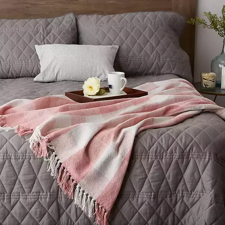 Blankets & Throws>Kirklands Home Pink and White Buffalo Check Throw
