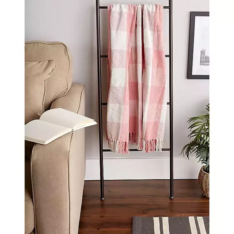 Blankets & Throws>Kirklands Home Pink and White Buffalo Check Throw