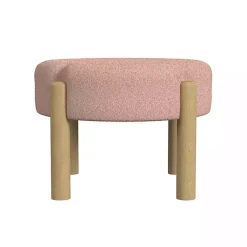 Kirklands Home Boucle Natural Wood Ottoman Pink Clearance