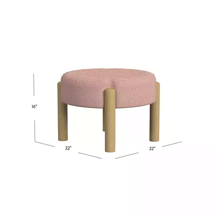 Kirklands Home Boucle Natural Wood Ottoman Pink Clearance