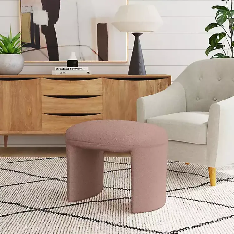 Kirklands Home Boucle Oval Upholstered Ottoman Pink Discount