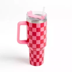 Kirklands Home Checkered Otto 40 oz. Insulated Tumbler Pink Discount