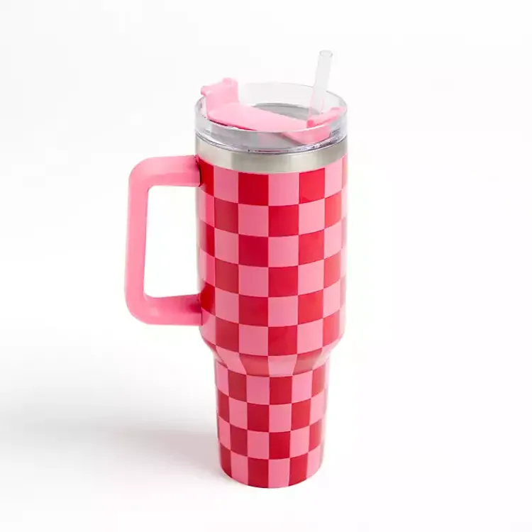 Kirklands Home Checkered Otto 40 oz. Insulated Tumbler Pink Discount