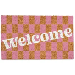 Kirklands Home Pink Checkered Welcome Coir Doormat Discount