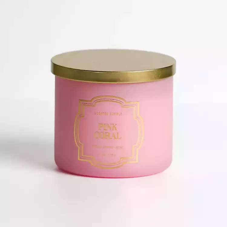 Candles>Kirklands Home Coral 14 oz. 3-Wick Jar Candle Pink