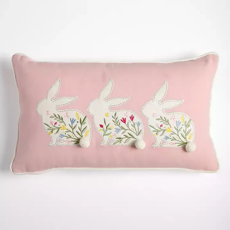 Easter Decorations>Kirklands Home Pink Floral Bunny Trio Lumbar Pillow