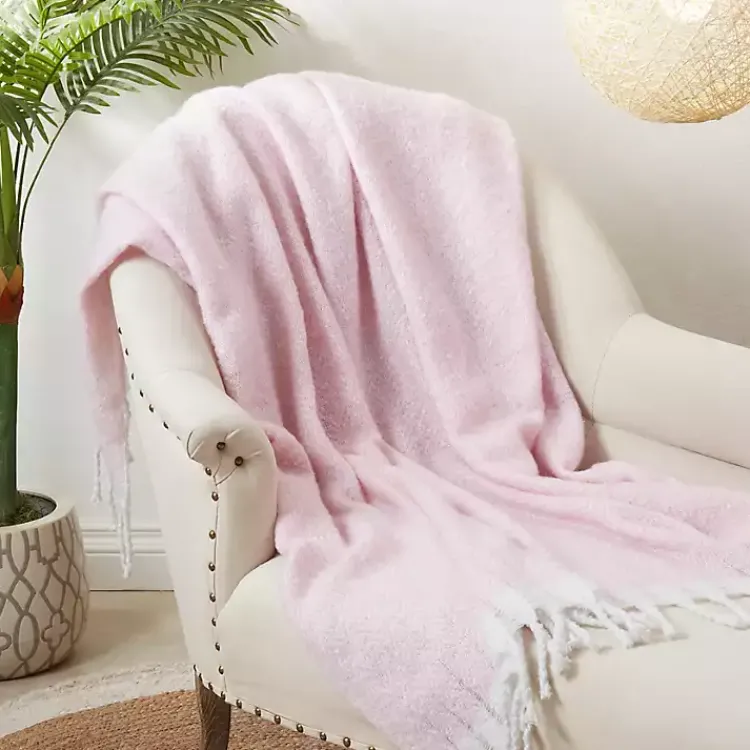 Blankets & Throws>Kirklands Home Herringbone Faux Mohair Throw Pink