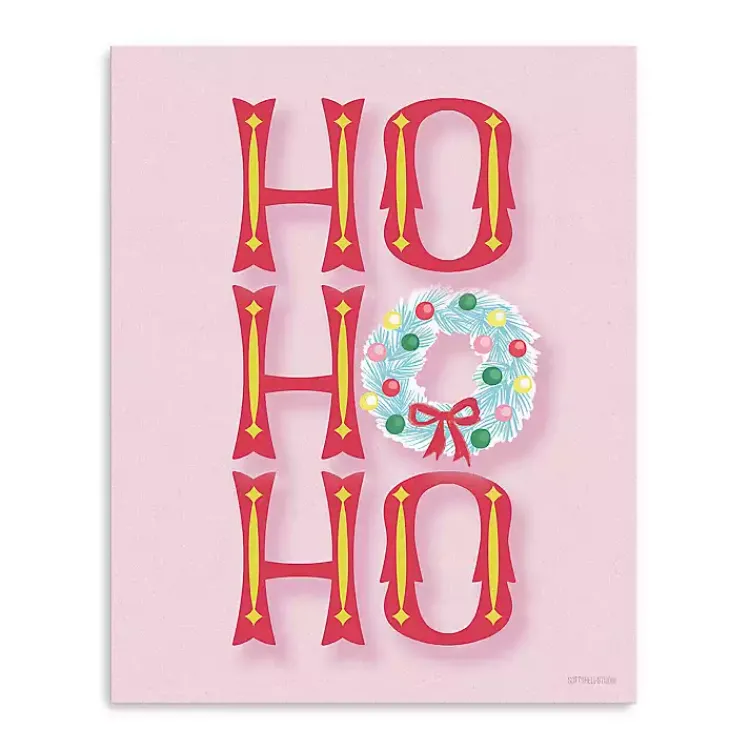 Christmas Art & Wall Decor>Kirklands Home Pink Ho Ho Ho Wreath Canvas Print