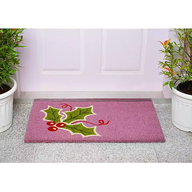 Outdoor Christmas Decorations>Kirklands Home Pink Holly Sprig Doormat