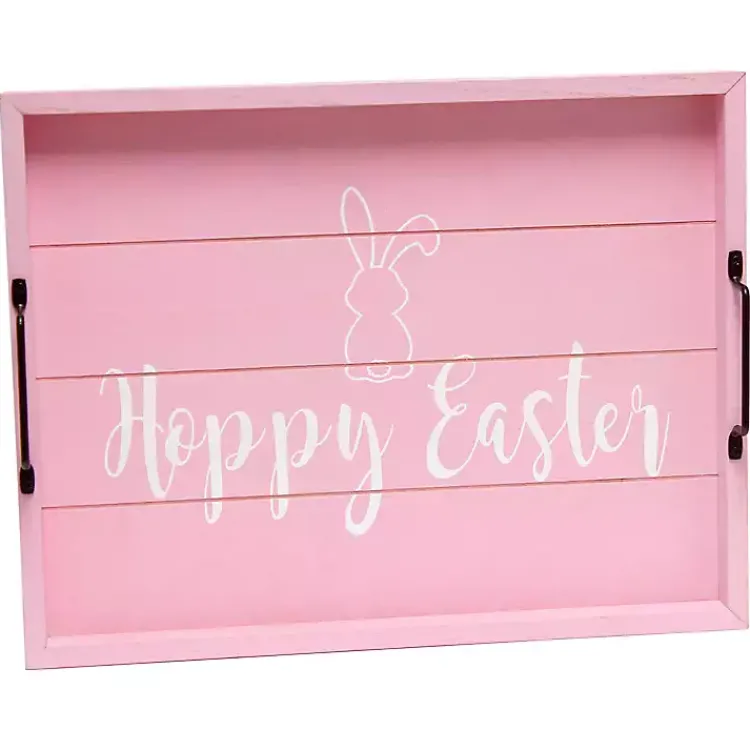 Easter Decorations>Kirklands Home Hoppy Easter Wood Tray Pink