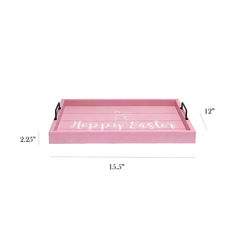 Easter Decorations>Kirklands Home Hoppy Easter Wood Tray Pink