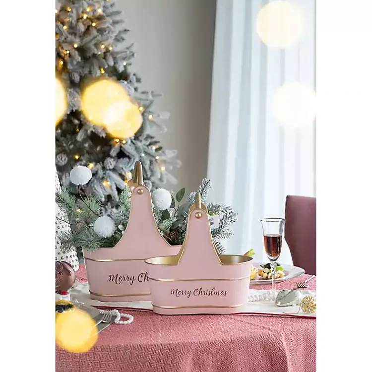 Christmas Decorations>Kirklands Home Iron Merry Christmas Baskets, Set of 2 Pink