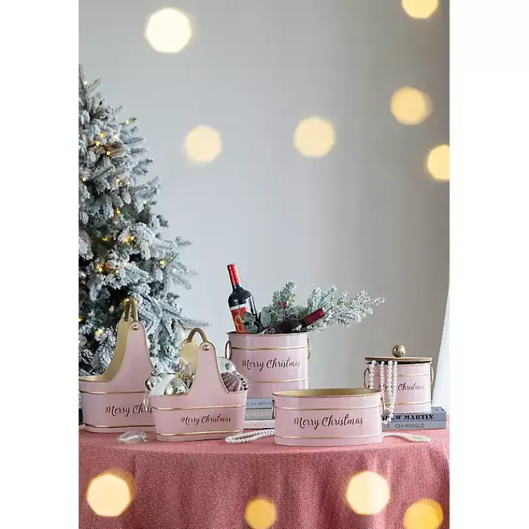 Christmas Decorations>Kirklands Home Iron Merry Christmas Baskets, Set of 2 Pink