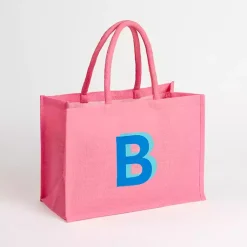 Monogram Seasonal Decor>Kirklands Home Monogram B Jute Tote Bag Pink