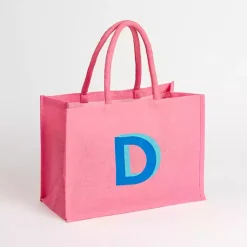 Monogram Seasonal Decor>Kirklands Home Monogram D Jute Tote Bag Pink