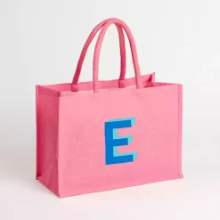 Monogram Seasonal Decor>Kirklands Home Monogram E Jute Tote Bag Pink