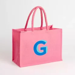 Monogram Seasonal Decor>Kirklands Home Monogram G Jute Tote Bag Pink
