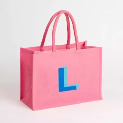Monogram Seasonal Decor>Kirklands Home Monogram L Jute Tote Bag Pink
