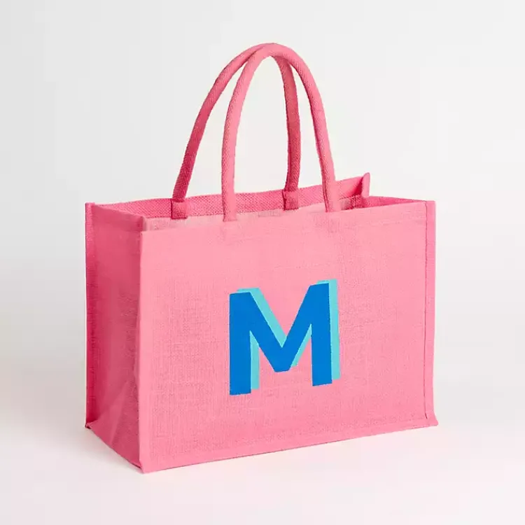 Monogram Seasonal Decor>Kirklands Home Monogram M Jute Tote Bag Pink