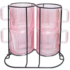 Kirklands Home Mugs with Rack 5-pc. Set Pink Clearance
